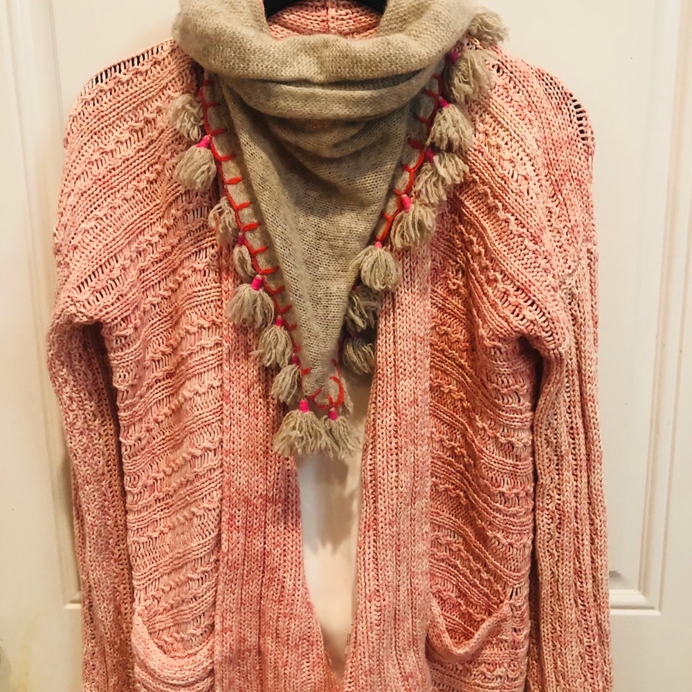 Free People Loose Cable Knit Cardi in Dusty Rose